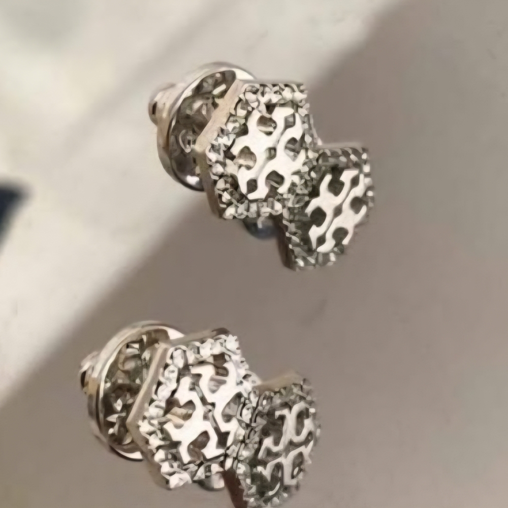 Tory Burch Silver Hexagon Crystal Earrings - Picture 7 of 7